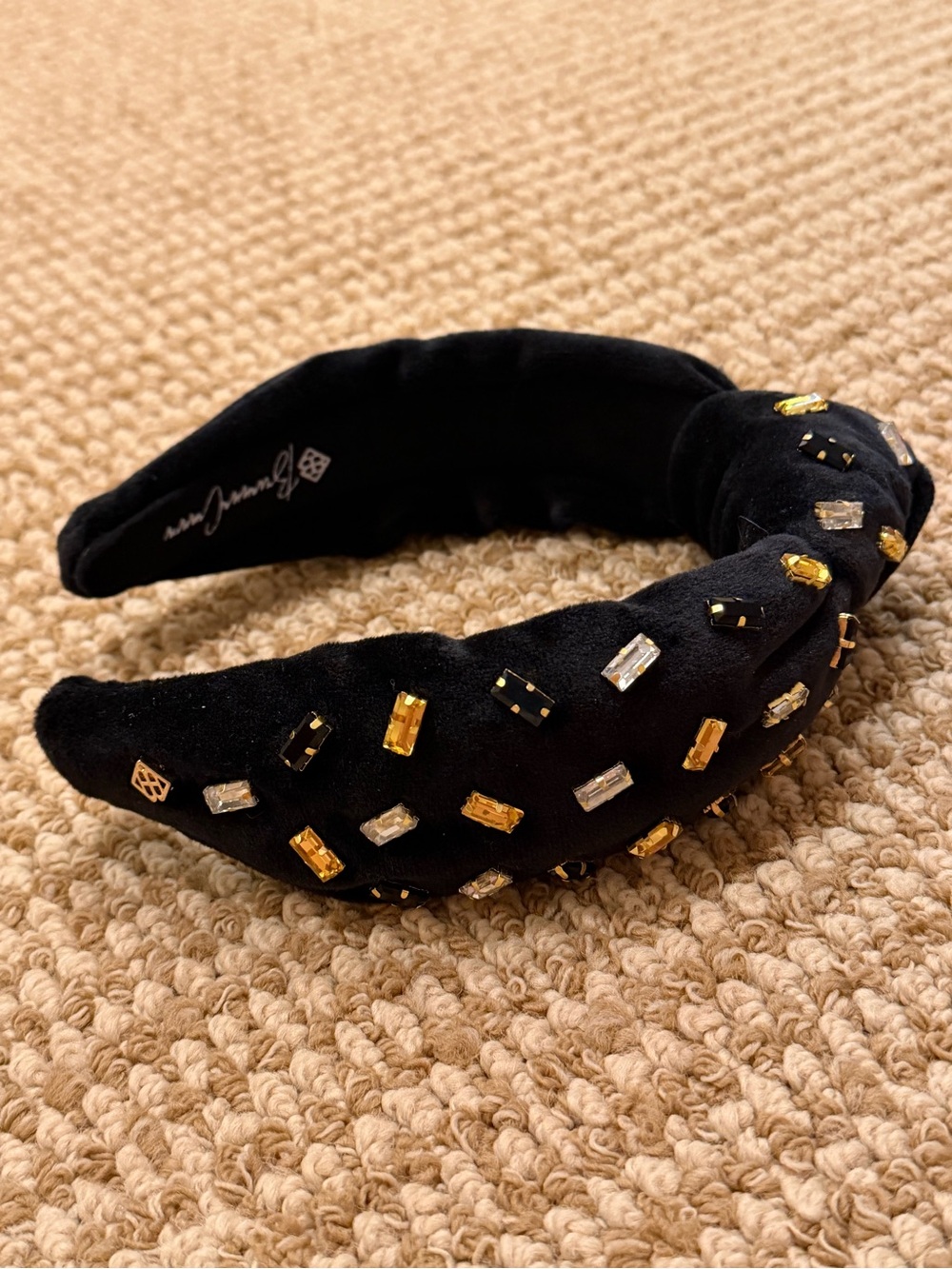 Brianna Cannon Black Velvet Confetti Crystals Metallic Headband - Picture 3 of 5